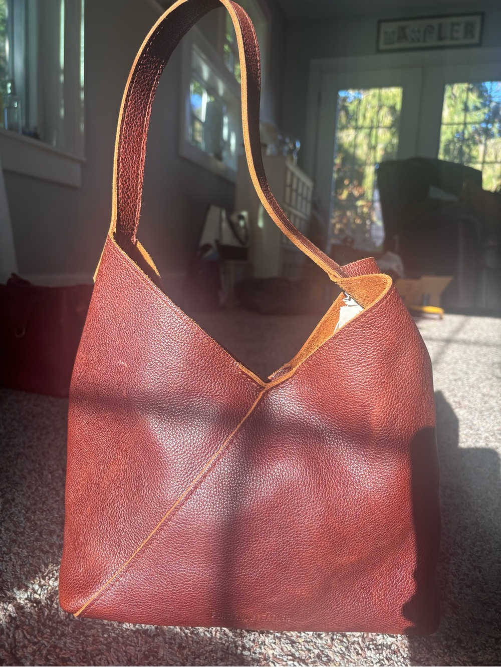 PLG: NEW Large Naomi Leather Shoulder Bag in Nutmeg